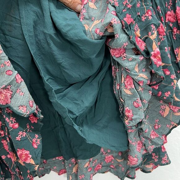 Free People Flower Fields Mini Dress Emerald Green Floral Long Sleeve Size S - Picture 10 of 16